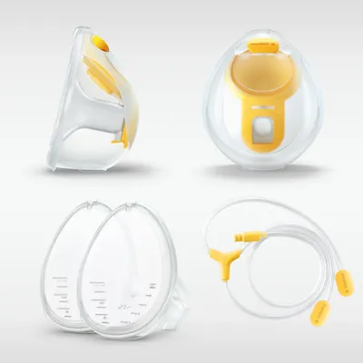 Image de Set Accessoires Hands-free Medela - 2 collecteurs, 2 membranes, 1 tubulure et 2 téterelles - Compatible avec les tire-laits électriques doubles Freestyle et Swing Maxi