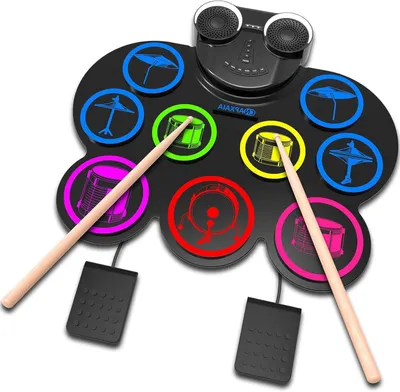 Zdjęcie produktu dla Elektroniczna perkusja - perkusja dla dzieci - nauka gry na instrumentach muzycznych - przenośna i z Bluetooth - 7 bębnów - czarna