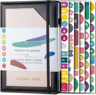 Produktbild von A5 Schüler Notizbuch, Leder Tagebuch, Schulplaner, Schülerkalender, 6 Farben, Lernheft, Studiennotizbuch, Schülerschrein