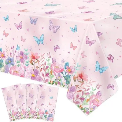 Immagine prodotto di Ultiluxe Tovagliolo - Farfalle e Fiori - Decorazione per Tavolo - Impermeabile - Monouso - Ideale per feste - 130 x 220 cm - Rosa/Blu