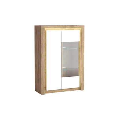 Produktbild von Bettso Vitrine Glasvitrine mit 2 Türen LED-Beleuchtung 100 x 140 cm LIVINIO Weiß Glanz Eiche Ribbeck