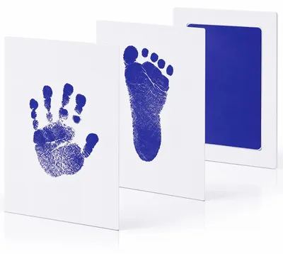 Obrázok produktu pre Odtlačok ručičky nožičky dieťaťa nešpinivá podložka pamiatka pre novorodenca modrá 15,3x10 cm