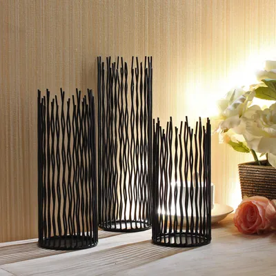 Produktbild von Kerzenhalter aus Metall, Eisen, schwarz, moderner Tischdekoration für Innen- und