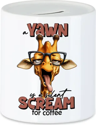Produktbild von A yawn is a silent scream for coffee Spardose lustiger Spruch Yawn Coffee Giraffe