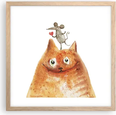 Produktbild von Gerahmtes Poster - Rahmen in heller Eiche - Katze Maus Kinder - 40x40 cm - Wand Bild - Wanddeko - Wandbilder - Wandposter - Bilderrahmen - Bilder - Kunstdruck - Wandbild - P2NAC40x40-4195