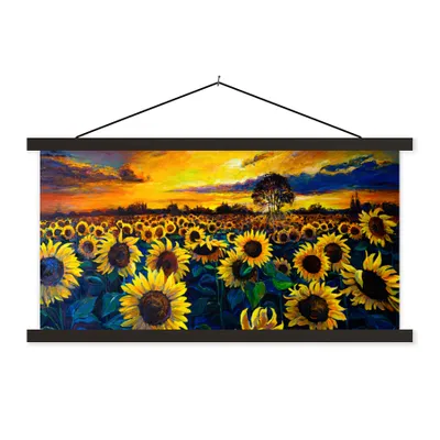 Produktbild von MuchoWow® Textilposter Gemälde - Ölfarbe - Blumen - Sonnenblume 120x60 cm mit schwarzem Rahmen - Dekoration Schlafzimmer