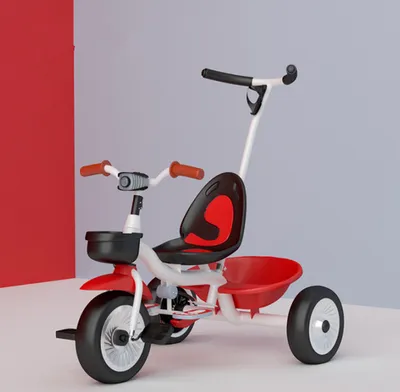 Produktbild von Dreirad Kinderdreirad Kinder Fahrrad Rad Kinderwagen abnehmbar Schiebestange für Kinder Rot+Schwarz