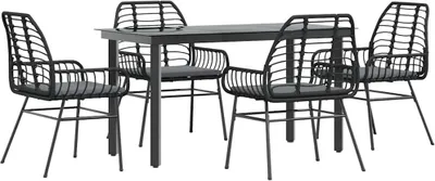 Produktbild von vidaXL 5-tlg. Garten-Essgruppe mit Kissen Schwarz Poly Rattan Glas