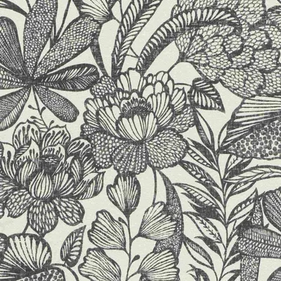 Produktbild von Vliestapete 555325 Tapete Botanical Dschungel 53 x 1005 cm Rasch Lirico Schwarz Weiß