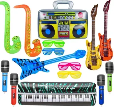 Produktbild von 16er Aufblasbare Rock Star Spielzeug Set - Party Props Deko Saxophon Gitarre Mikrofon Starsänger