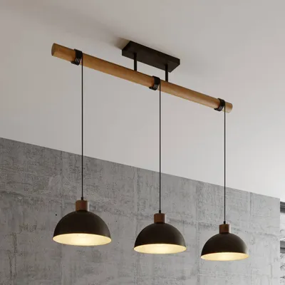 Produktbild von Lindby Hängeleuchte Holgar, grau, 3-flg., Holz, Metall, E27