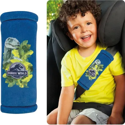 Produktbild von HiTS4KiDS – Gurtpolster Auto für Kinder – Schulterpolster passend für Sicherheitsgurt & Rucksack – Gurtschutz für mehr Komfort auf der Reise – Gurtschoner für Jungen (Jurassic World)