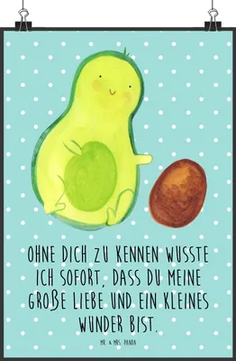 Produktbild von Mr. & Mrs. Panda Bild Avocado Kern rollt DIN A2 - Türkis Pastell - Geschenk, wanddeko, kunstposter, Babyparty, drucke, Wandbild, Geburtstag, Plakat, Baby