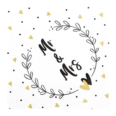 Produktbild von 20 Servietten Mr & Mrs - Mr & Mrs im Kranz 33x33cm
