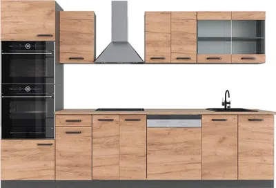 Produktbild von Küchenzeile Vicco R-Line Goldkraft Eiche 300 cm mit Hochschrank, AP Eiche, Model 43153