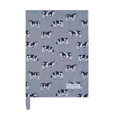 Produktbild von Krasilnikoff – Geschirrtuch KW13600 – Cow / Kuh, Grey