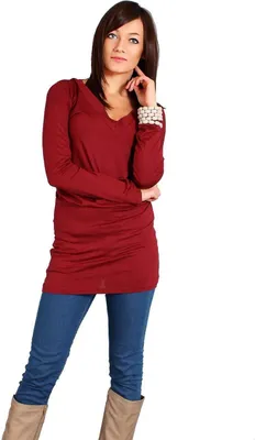 Produktbild von Damen Langarm Longshirt Bluse mit Rückenausschnitt; Bordo/S/M