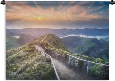 Produktbild von MuchoWow® Wandteppich Wandbehang Berge - Sonne - Natur 60x45 cm Tapisserie Dekoration Wandtuch - Das Schlafzimmer