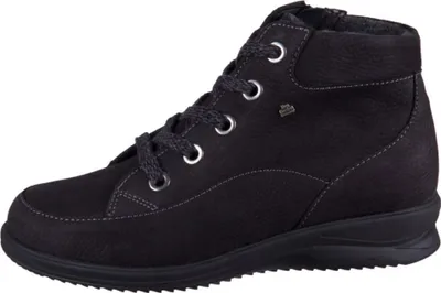A black leather boot with laces, shown from the side against a white background.