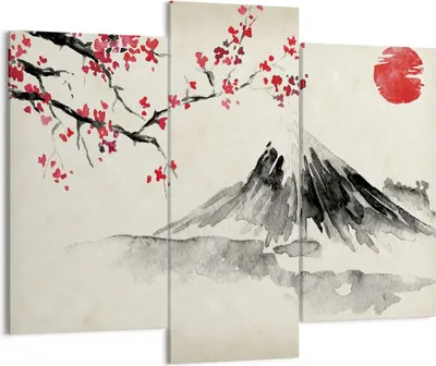 Produktbild von Bild auf Leinwand - Leinwandbild - 3 Teile - Aquarell asiatisch Landschaft - 130x100cm - Wand Bild - Wanddeko - Wandbilder - Leinwanddruck - Bilder - Wanddekoration - Leinwand bilder - CB130x100-4513