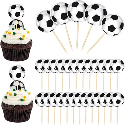 Image de Décorations pour cupcakes sur le thème du football, 30 pièces, décorations sportives pour gâteaux pour enfants