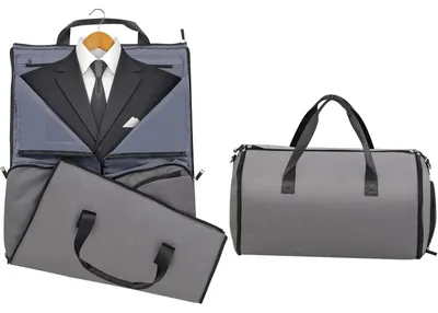 Produktbild von 2-in-1 Handgepäck & Kleidersack - Reisetasche - 50 L Volumen - Wasserdicht - Schuhfach - Verstellbarer Schultergurt - Kunstleder - Grau