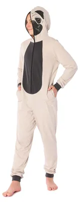 Produktbild von Ladeheid Jungen Teenager Schlafoverall aus Baumwolle Tierkostüm Jumpsuit bunt Tiermotiv Verkleidung Schlafanzug Einteiler mit Kapuze LA40-240 (Beige Mops, 158)
