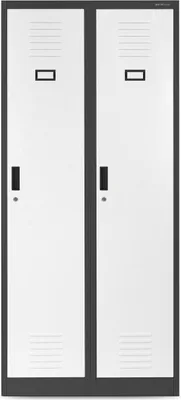 A front view of a double locker with two compartments.