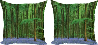 Produktbild von ABAKUHAUS Wald Kissenbezug Set (2Stück), Frühlings-Sonnenschein in einem Bluebell-Holz-Sommer-Traumurlaubsreise-Bestimmungsort, 45 x 45 cm, Lavendel Grün