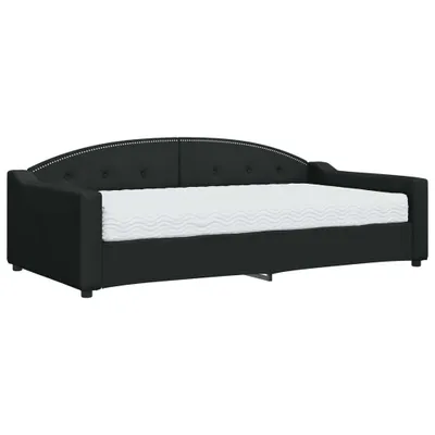 Image de vidaXL Lit de jour avec matelas Noir 100x200 cm Tissu