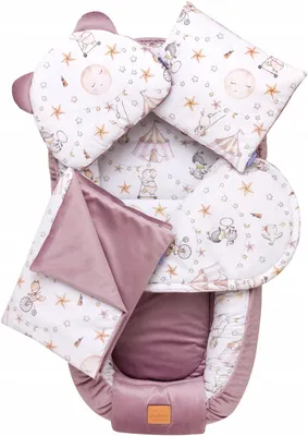 Obrázek produktu pro Jukki hnízdečko pro miminko 5dílná sada Comfort 100x55 cm s matrací, dekou a polštářem – Candy Circus & Heather Soft Velvet