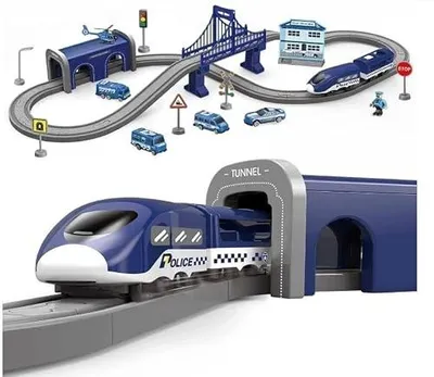 Zdjęcie produktu dla Tor kolejki elektrycznej dla dzieci zestaw 66 elementów tunel most