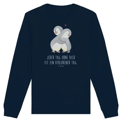 Produktbild von Mr. & Mrs. Panda Baumwoll Pullover Pinguine Kuscheln Größe L - French Navy - Geschenk, für Freundin, Valentinstag, Sweater, Hochzeitstag, Jahrestag, Mitbringsel, Organic