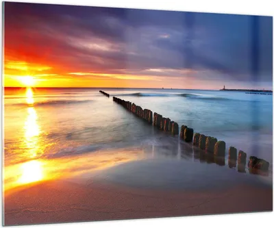 Produktbild von Bilder auf glas - Meer Küste Strand Sonnenaufgang - 100x70cm - Glasbilder - Wandbilder - Kunstdruck - zum Aufhängen bereit - Wanddekoration aus Glas - Glas Bilder - Wandbild auf Glas - GAA100x70-2781