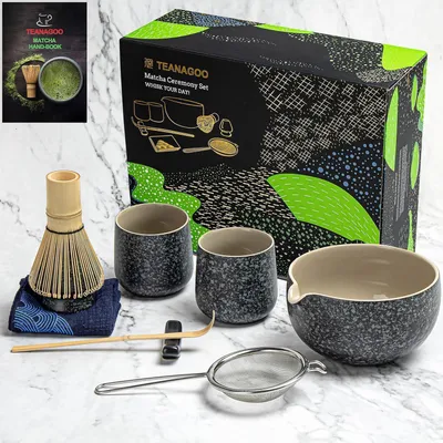 Produktbild von TEANAGOO Keramik Matcha Set Schneebesen Schale Schöpfkelle Ausgießer 9-teilig