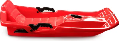 Produktbild von EDA 2-Sitzer-Schlitten - Abmessungen 88 x 44 x 20,5 cm mit integriertem Schlittenzug - rote Farbe und schwarze Bremsen