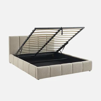 Immagine prodotto di Letto contenitore con rete a doghe e testiera 160x200cm, bouclé , Beige