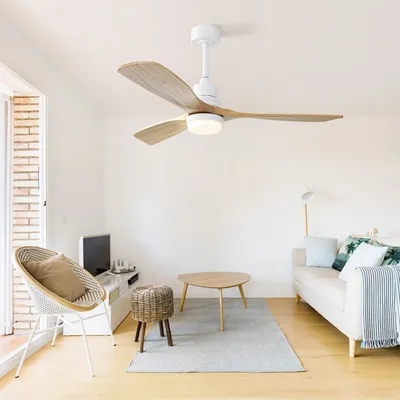 Image de Parrot Uncle 132 cm Ventilateur de plafond avec lumière LED variable, 3 pales en bois, télécommande à 6 niveaux & moteur réversible DC