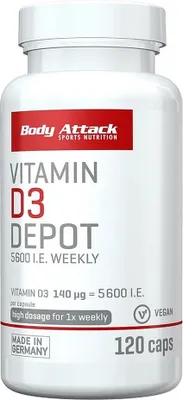 Produktbild von Body Attack Vitamin D3 Depot – 120 Kapseln