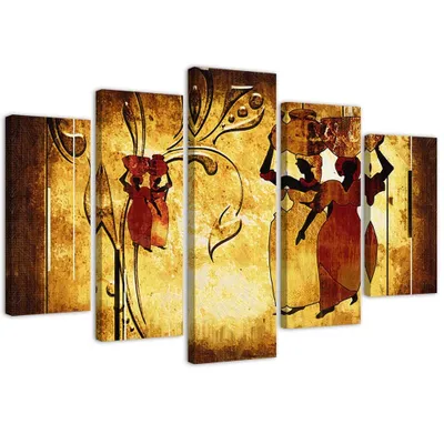 Produktbild von 5-teiliges leinwandbild afrikanische frauen 150x100 cm Feeby braun wandbild bereit zum aufhängen