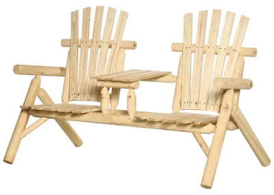 Image de Banc de jardin en bois pour 2 personnes avec étagère centrale | Couleur : Marron | Dimensions : 157 x 88 x 103 cm