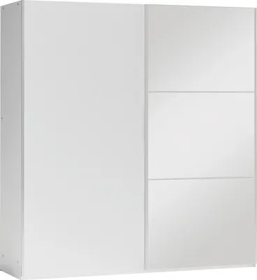 Produktbild von Furniture24 Kleiderschrank VIGO 200 Schwebetürenschrank Schrank mit Schiebetür 2 Kleiderstangen 4 Einlegeboden Weiß mit Spiegel , 200 cm breit