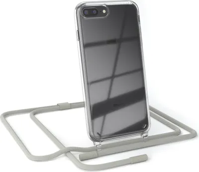 Produktbild von EAZY CASE Handykette für Apple iPhone 8 Plus / 7 Plus, Clear Case aus Silikon, mit Umhängeband, abnehmbare Endstücke, Handyband in Beige