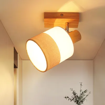 Immagine prodotto di ZMH LED Faretto da soffitto 1 Fiamma Lampada da corridoio, Plafoniera in legno, Lampada da soffitto E14 Vintage, Spot da soffitto inclinabile a 350°, Faretto da parete, Senza lampadine
