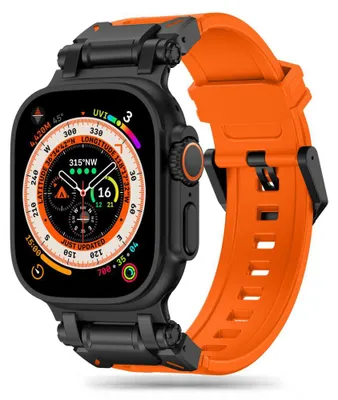 Produktbild von Techsuit Armband (W064) – Apple Watch 1/2/3/4/5/6/7/8/9/10/SE/SE 2/Ultra/Ultra 2 (42/44/45/46/49mm) – Titan-Schwarz-Orange