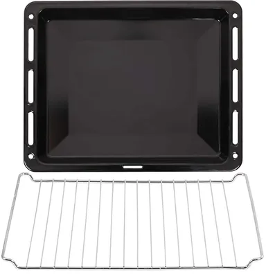 Produktbild von ICQN Backbleche & -Gitter 460 x 370 x 30 mm Set, Emailliert Fettpfanne, Verchromt Backofenrost und Emaille Backblech für Backofen & Herd, Gitterrost 46 x 37 cm