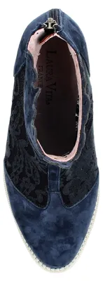 Produktbild von Laura Vita Damen Stiefelette aus Leder mit floral bestickter Spitze Eloiseo 37, Größe:37 EU, Farbe:Blau
