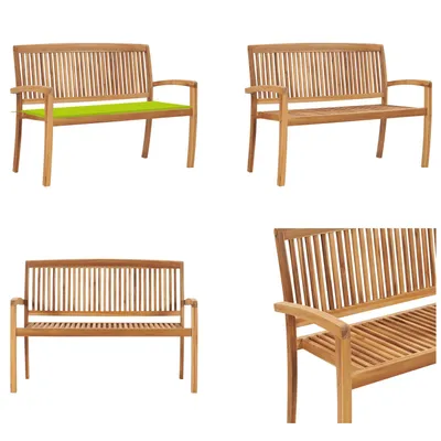 Obrázok produktu pre vidaXL Stohovateľná záhradná lavica s vankúšom 128,5 cm z masívneho teakového dreva - Lavica - Lavice - Záhradné lavice