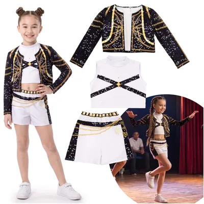 Immagine prodotto di Costume da popstar Springos per bambine, set da 3 pezzi, taglia 120–130 cm
