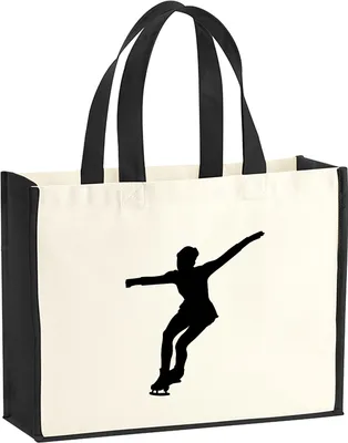Produktbild von Huuraa Jutetasche Eiskunstlauf Silhouette 21 Liter Black Jute und Baumwolle Einkaufstasche Geschenkidee